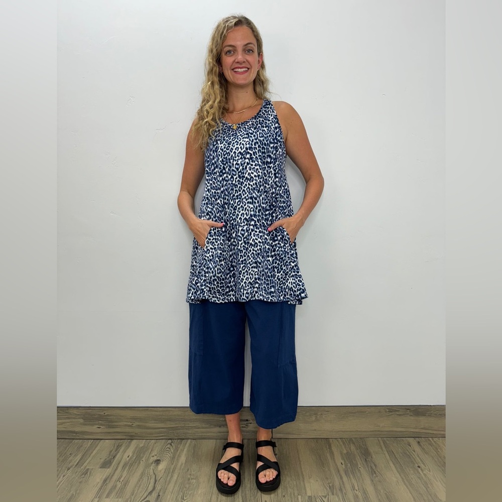 First Love- Navy and White Leopard Tank Top Size 3X